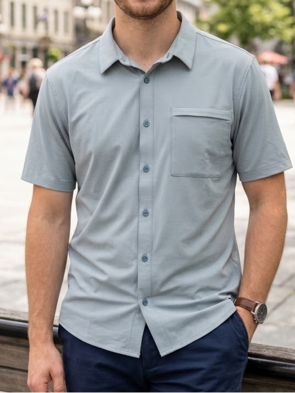 NWOT Cotopaxi Light Blue Short Sleeve Button Down Shirt Size Large